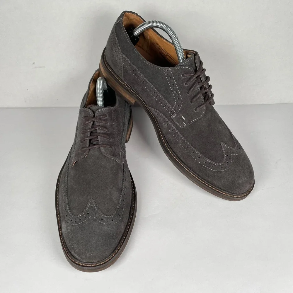 Vionic Bruno Oxford Shoes Mens Size 8.5 Gray Suede Wingtip Lace Up Casual Dress